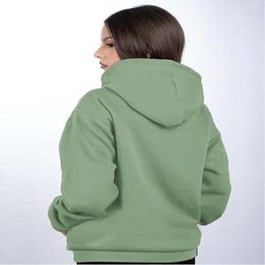 Custom Women's Solid Green Hooded Sweatshirt Regular Fit Full Sleeve Knitted Cotton Autumn Wear - Product Image 2