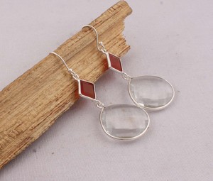 Natural Crystal <b>Red</b> Onyx <b>Earrings</b> 925 Sterling Silver Minimalist Rectangle Drop <b>Earrings</b> Handmade Jewelry Wholesale - Product Image 5