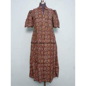 Robe en coton indien à imprimé floral, robe boutonnée, robe de chambre pour femme, robe décontractée, robe imprimée pour femme, manches courtes, longueur longue - Product Image 3