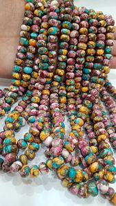 Perles rondes en nacre de Mohave rose, bleu, cuivre et turquoise, 8 mm, brin de 7 pouces - Product Image 2