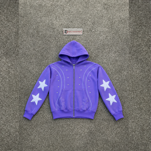 Sudadera con capucha y cremallera STREETWEAR PURPLE STAR, moda moderna, corte relajado, informal, con cremallera, forro polar oversize con estampado de estrellas, ropa informal de otoño, cómoda - Product Image 5