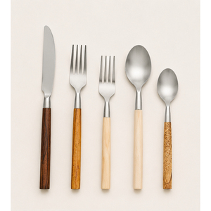 Ensemble de couverts en acier inoxydable attrayant avec manches en bois naturel, moderne, écologique, pour la maison, les dîners et les fêtes, meilleur prix - Product Image 3