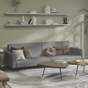 Grand canapé-lit en velours gris clair 100% polyester Matériel bois et plastique - Product Image 1