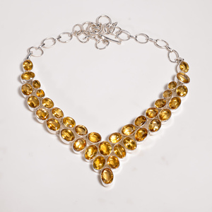 Natural Citrine Statement Necklace 925 Sterling <b>Silver</b> Rose Gold Yellow Gold Plated Handmade Gemstone Bib Necklace for Women Mom - Product Image 1