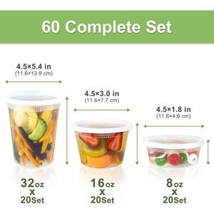 60 Set (120 Pezzi) Contenitori Ermetici in Plastica Senza BPA per Alimenti da Asporto con Coperchi 32/16/8 oz X 20 Set Ciascuno per Gastronomia - Product Image 2