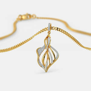 Collar con Colgante de Diamante Cultivado en Laboratorio con Diseño Abstracto de Hoja en Espiral en Oro Amarillo - Product Image 3
