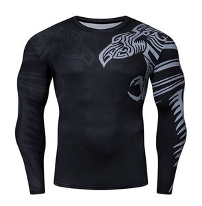 Men <b>Long</b> <b>Sleeve</b> Rash Guard <b>Black</b> Gray Tribal Dragon Print Quick Dry Polyester Sport <b>Top</b> Adult Swim Shirt - Product Image 4