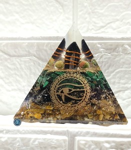 Crystal Orgone Pyramid With Eye Of Horus Design Handmade Decorative Piece For Home Display for Black Magic Protection <b>Orgonite</b> - Product Image 4