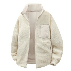 Fleece Jacket Cream Orange Zipper Stand Collar Windproof Winter Casual Loose Fit Thick <b>Sherpa</b> Lining Regular Sleeve - Product Image 5