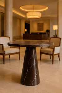 Table d'appoint en marbre vert faite à la main : Table ronde moderne en pierre - Product Image 2