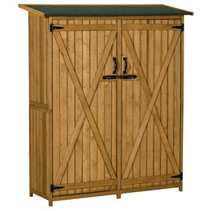 Armario de Almacenamiento para Jardín de 3 Estantes, Impermeable, de Madera Natural, Organizador de Herramientas, con Techo de Asfalto y Puertas con Cerradura - Product Image 1