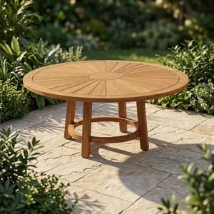 Modern Teak <b>Wood</b> <b>Round</b> Outdoor Dining <b>Table</b> <b>Garden</b> Patio Furniture - Product Image 3