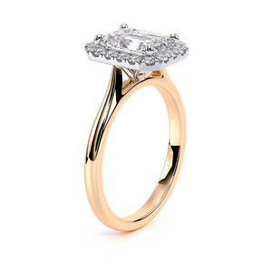 Bague de fiançailles en or massif 14 carats avec diamant de laboratoire taille émeraude et halo, bijou de mariée élégant à taille rectangulaire et à facettes, bague de mariage - Product Image 4