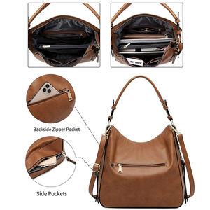 Ensemble de sacs à main hobo en cuir véritable marron avec fermeture éclair, sac à bandoulière avec pochette et sangle pour femmes - Product Image 3