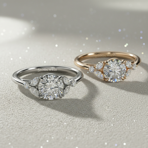 Anillo de Compromiso Stonewels Laurel Leaves de Oro de 14K con Diamante Cultivado en Laboratorio, Corte Trilliant, Piedras Laterales Engastadas en Puntas, Anillo de Lujo Certificado - Product Image 4