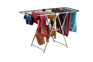 Séchoir à linge carré à double niveau en acier inoxydable chromé, support portable compact pour buanderie - Product Image 5