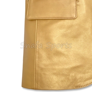 Nouvelle veste en cuir pour femme, coupe ajustée, avec col boutonné à motifs, couleur dorée brillante, veste en cuir tendance - Product Image 4