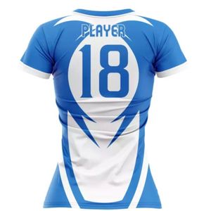 Camiseta de Fútbol para Mujer Azul Rey y Blanca de Manga Corta con Tela Transpirable para Entrenamiento y Partido - Product Image 2