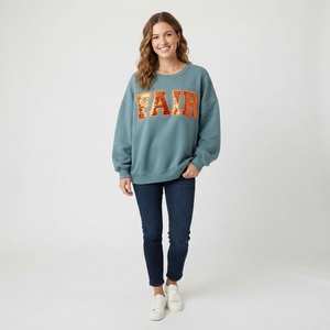 Custom Sequin Letter Embroidery Applique <b>Crewneck</b> Sweatshirt Women Relaxed Fit Oversized Fashion Sweatwear - Product Image 3