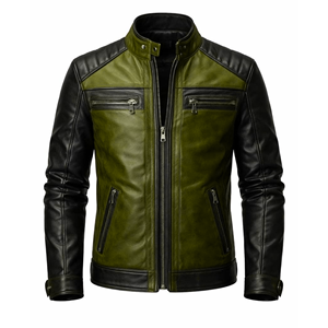 Veste en cuir véritable pour homme, style vintage, motard, zippée, hiver, décontractée, mode, vêtement d'extérieur - Product Image 6