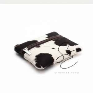 Cowhide Leather Mini Coin Pouch <b>Wallet</b> Hair On Hide Double Zipper Card Holder <b>Small</b> Leather Pouch Unisex OEM Custom - Product Image 4