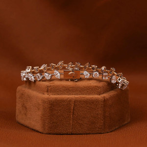 Luxury 925 Sterling <b>Silver</b> Gold Plated <b>Charm</b> <b>Bracelet</b> with Moissanite and Freshwater Pearl Hiphop Style for Women - Product Image 2