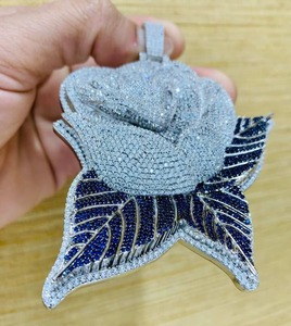 Colgante de Moissanita Hip Hop con diseño de Rosa y efecto 'Ice Out', de Plata 925 Bicolor, estilo Bling para Rapper, Joyería de Moda, Colgante de Flor para Regalo - Product Image 5