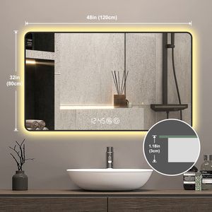 Specchio LED da Bagno di Alta Qualità 48x32 con Cornice Nera, Montaggio a Parete, Luce Tricolore, Funzione Antiappannamento, Display Temperatura, Angoli Arrotondati - Product Image 4