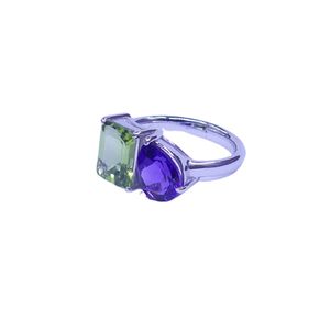 Anillo Clásico de Plata de Ley 925 Chapado en Oro con Gemas de Peridoto y Amatista para Mujer, Ideal para Bodas - Product Image 2