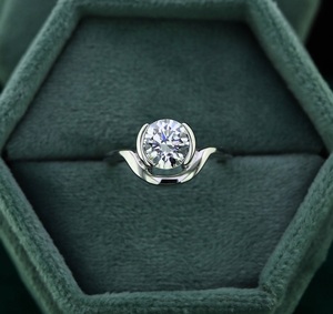 Trendy 1.50CT Brilliant Cut VVS Moissanite Half Bezel Set Curved Wedding Band <b>Solitaire</b> Engagement <b>Ring</b> 925 Sterling <b>Silver</b> Gift - Product Image 1