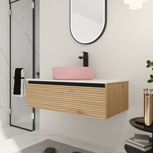 Meuble-lavabo mural de 36 pouces avec lavabo en céramique artistique rose et 1 tiroir à fermeture douce en contreplaqué (emballage KD) - Product Image 3