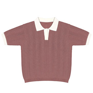 Polo de Punto de Manga Corta para Hombre, Color Sólido, Corte Regular Informal, Cuello Blanco, Textura Acanalada - Product Image 1