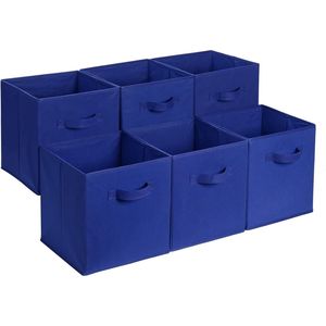Boîtes de rangement en forme de cube avec poignées, tissu bleu marine, lot de 6 cubes pliables de 13"x13"x13" - Product Image 1
