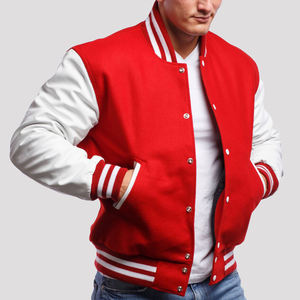 Veste universitaire rouge et blanche pour homme, veste bomber classique en laine, style baseball, style universitaire, avec boutons pression et bordure côtelée - Product Image 5