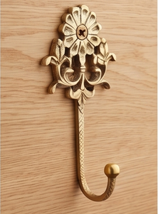 Artisanal Vintage Brass Flower Wall <b>Hook</b> Metal Decorative Single <b>Hook</b> For Clothing Storage Stylish Home Accent - Product Image 2