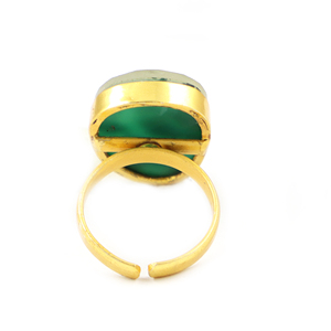 Royal Fashion Gold Foil Doublet Green Onyx Gemstone Fancy Shape 18K Gold Plated Ring Brass Jewelry For Women Ring Wholesale Bulk - Product Image 3