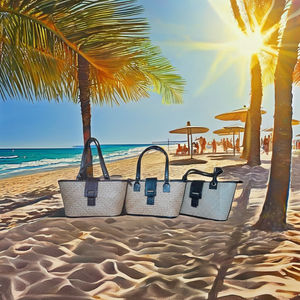 Sac fourre-tout en rotin tissé à la main, écologique, léger, imperméable, avec fermeture éclair, sac de plage artisanal, motif bohème, cuir - Product Image 1