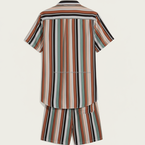 Ensemble deux pièces d'été pour hommes, rayé marron, respirant, personnalisable, vente en gros OEM - Product Image 2