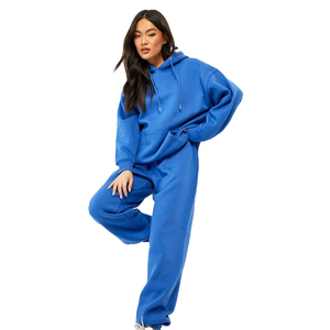 Survêtement d'hiver personnalisable OEM pour femme, grande taille, respirant, avec capuche, logo imprimé, pantalon de survêtement 100 % coton uni - Product Image 2