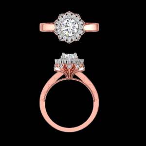 Elegante Anillo de Compromiso de Oro Rosa con Diamantes de 1.03ctw, Diseño Floral de Rayos de Sol, Halo de Pétalos Festoneados y Base Intrincada de Filigrana de Loto - Product Image 2