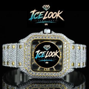 นาฬิกาข้อมือผู้ชายสไตล์วินเทจหรูหรา รุ่น Ice Look ตัวเรือนสแตนเลสทรงเหลี่ยม ประดับเพชรที่สายนาฬิกา หน้าปัดแซฟไฟร์ ขนาด 40 มม. ระบบควอตซ์ - Product Image 5