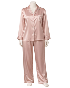 Ensemble de pyjama pour femme en satin noir personnalisé, manches longues, boutonné, style soie, vêtements de nuit, ensemble confortable en deux pièces - Product Image 1