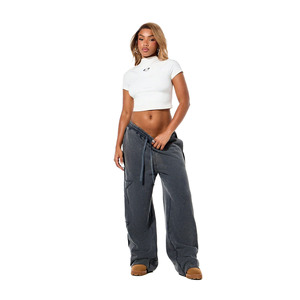 Pantalones Deportivos de Felpa para Mujer, con Bolsillos y Parches Estampados, Cómodos y Casuales para Invierno, Estilo Acid Washed - Product Image 1