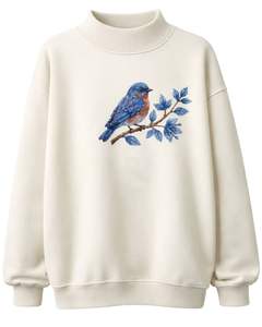 เสื้อสเวตเชิ้ตผ้าฟลีซสีขาวแบบโอเวอร์ไซส์สำหรับผู้หญิง คอตั้ง ลายพิมพ์นก สวมใส่สบาย อุ่น แฟชั่นฤดูหนาว สไตล์สตรีทแวร์ - Product Image 1