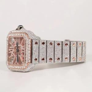 Luxury Vintage Modern Iced Skeleton Automatic <b>Watch</b> Two Tone Rose Gold <b>Square</b> <b>Face</b> Diamond Mechanical Full Bling Moissanite - Product Image 2