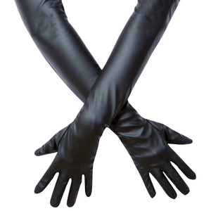 Black Genuine Sheepskin Leather Opera-Length <b>Gloves</b> Breathable Plain Style Soft Fleece Lined for Casual Winter Party Wear - Product Image 5