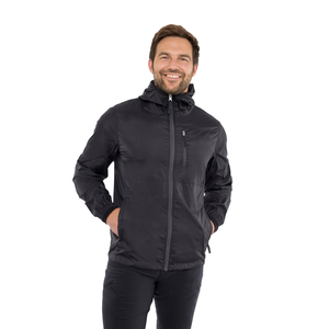 Men's Black Hooded Windproof <b>Jacket</b> Casual Zipper Front Polyester Autumn Wear - Product Image 4