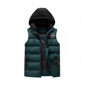 Hooded Puffer <b>Vests</b> <b>Black</b> Hood Front Zipper Custom Logo Print Insulated Sleeveless Jackets for Winter Outdoor Wear - Product Image 3