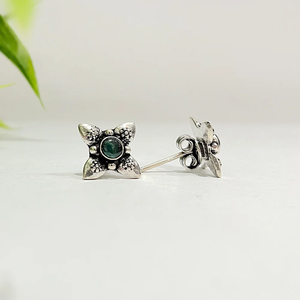 Oxidized Green Stone Flower 925 Sterling <b>Silver</b> <b>Earring</b> Handmade Wholesale Fashion Jewelry Ethnic Style <b>Silver</b> <b>Earring</b> - Product Image 1