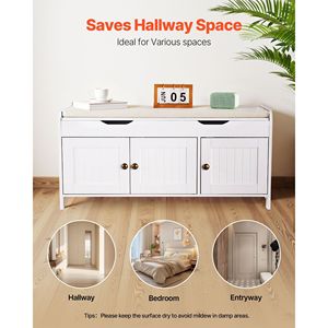41.3 X 13.8 X 19.8 Inch Entryway Bench with Lift Top Storage Seat Cushion and 3 Cabinets 250lbs Shoe Rack Shoe Bench - Product Image 5